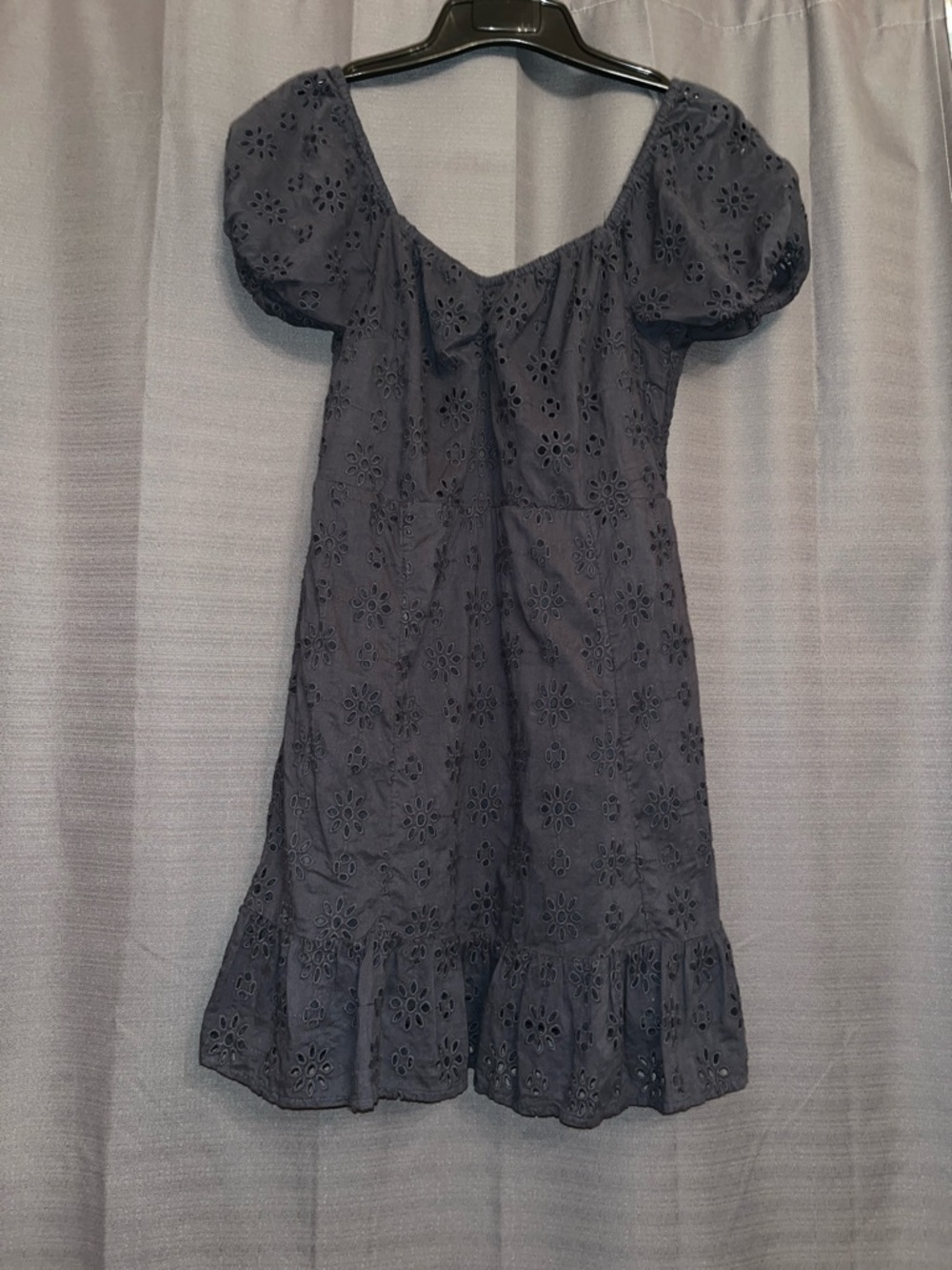 AE charcoal Eyelet Puff-Sleeve Dress